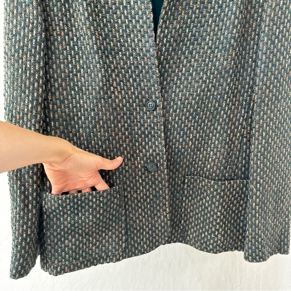Vintage Chester Weinberg Green Multicolor Woven Stitch Double Breasted Blazer - Picture 12 of 14